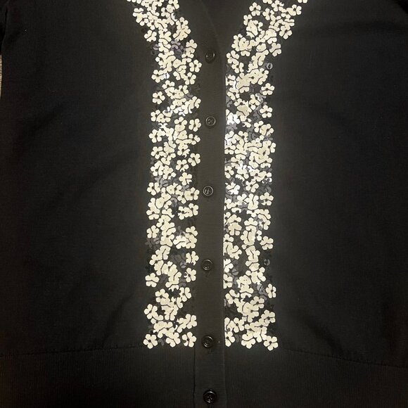 Kate Spade Sequined Kati Cardigan Black White Size Medium - Picture 9 of 10